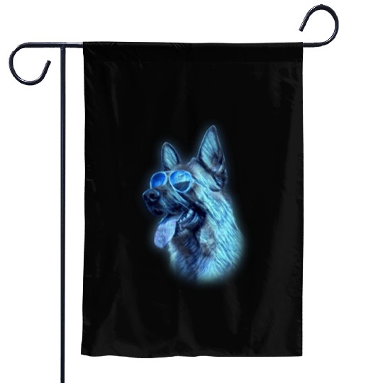 German Shepherd Colorful Neon Dog Sunglasses Garden Flags