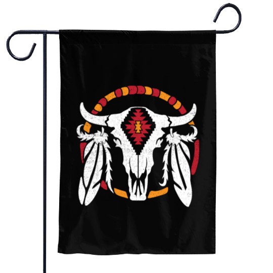 Aztec Pattern Cow Skull Cowboy Indian Mexican Garden Flags