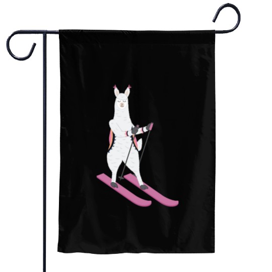 Cute Alpaca Llama Skiing Ski Snowboard Sport Gift Garden Flags
