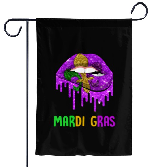 Mardi Gras Lip Biting Diamong Shining Costume Garden Flags