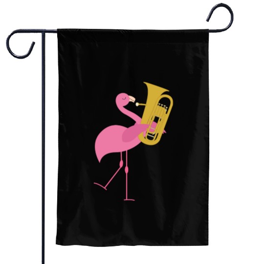 Cute Pink Flamingo Playing Tuba Musician Gift Garden Flags