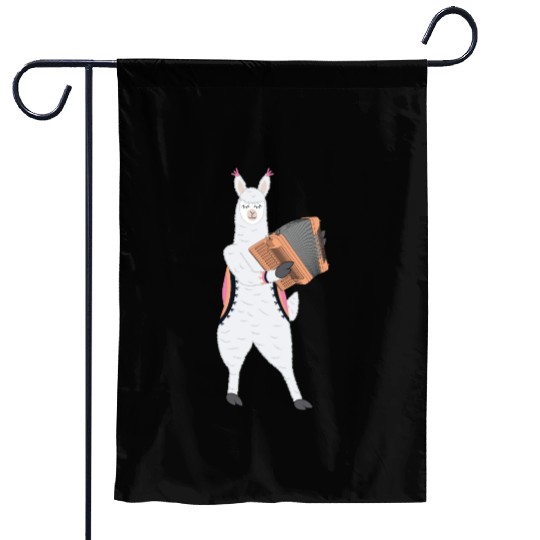 Cute Alpaca Llama Playing Accordion Musician Gift Garden Flags