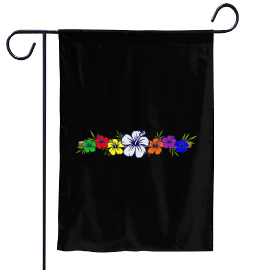 Colorful Hibiscus Flowers and Bamboo Shoot Garden Flags