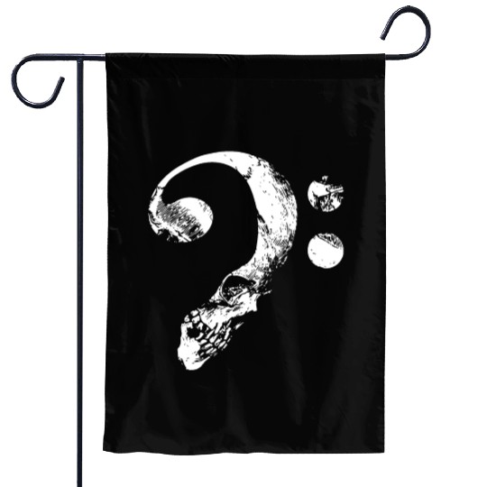 guitar bass skull bass clef osn black and white sh Garden Flags