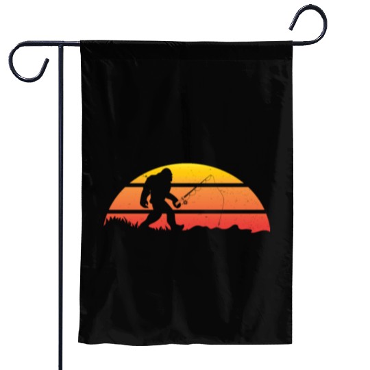 Funny Bigfoot Pole Rod Fishing Fish Sasquatch Gift Garden Flags
