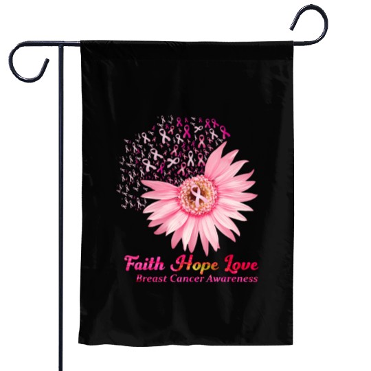 Faith Hope Love Breast Cancer Awareness Flower Pin Garden Flags