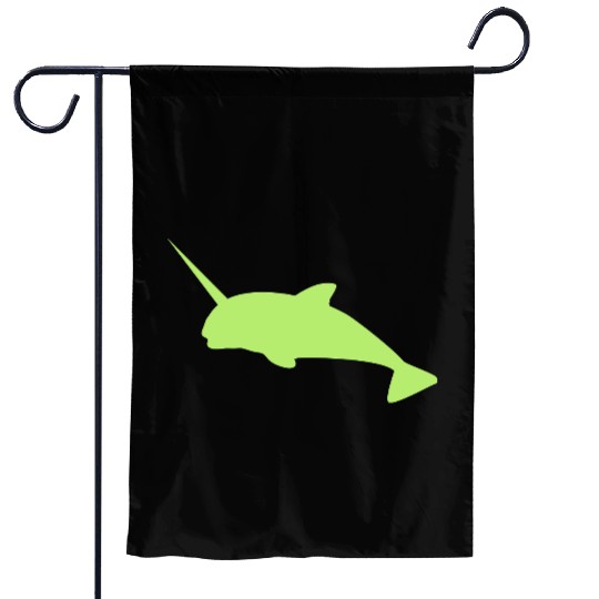 Sharp narwhal in green uniwhale Garden Flags