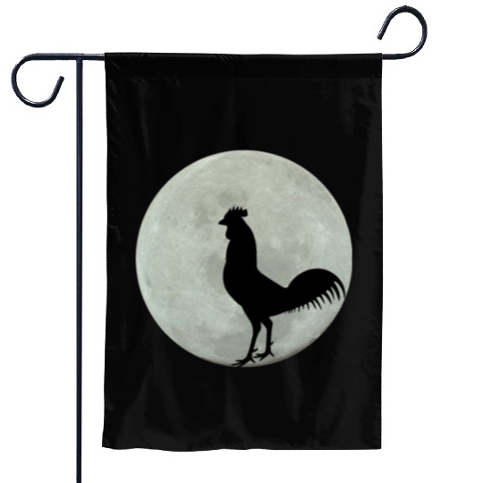 Chicken Full Moon Garden Flags