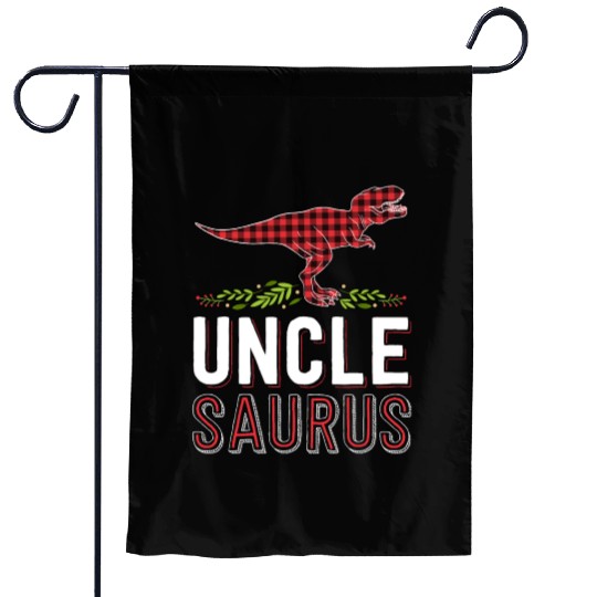 Uncle Saurus T Rex Bufallo Plaid Matching Family Garden Flags