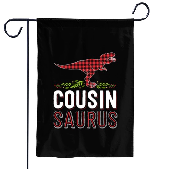 Cousin Saurus T Rex Red Plaid Matching Family Garden Flags