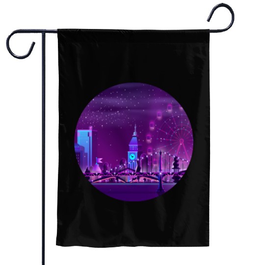 Synthwave Neon City: London Garden Flags