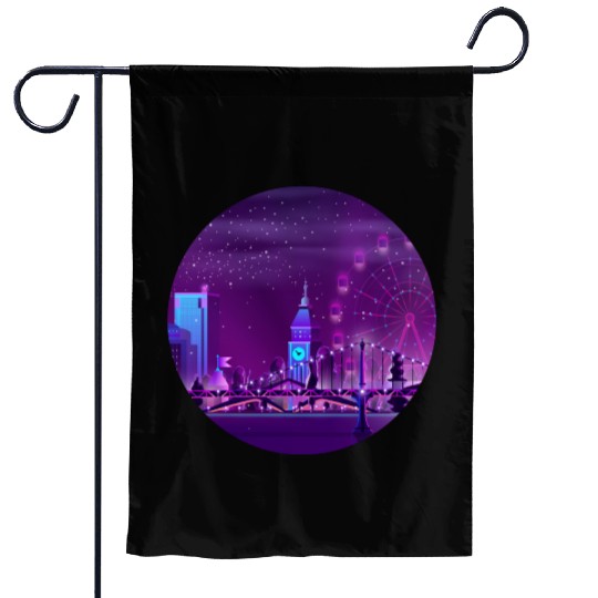 Synthwave Neon City: London Garden Flags
