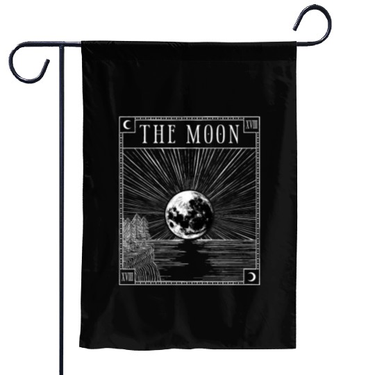 Moon Tarot Card XVIII Occult Witchcraft Gothic Garden Flags