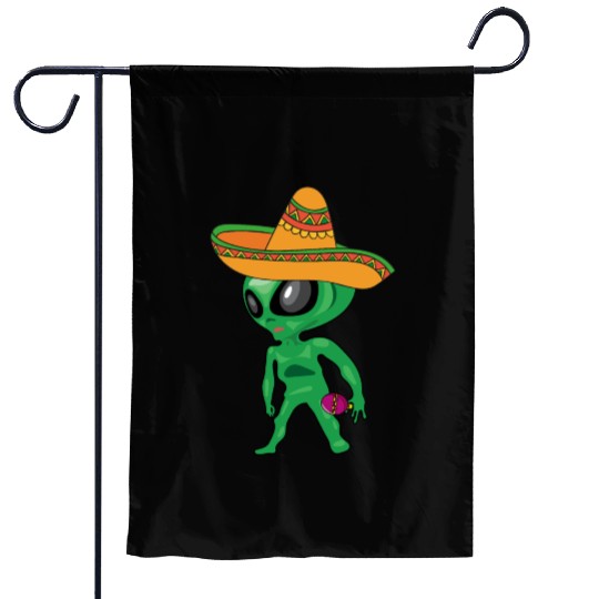 VIVA MEXICO QUE PASA CINCO DE MAYO GREEN ALIEN FUN Garden Flags