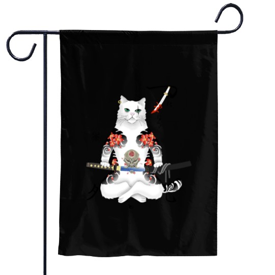 Japanese Samurai Cat Katana Ninja Yakuza Tattoo Garden Flags