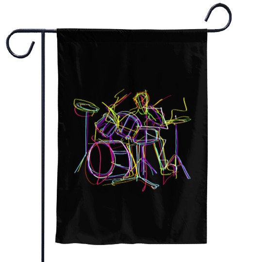 Neon Drums Musician Garden Flags