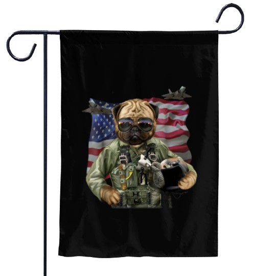 Patriot Pug in USA Fighter Pilot Suit America Dog Garden Flags