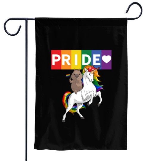 LGBT Gay Pride Wombat Riding Rainbow Unicorn Garden Flags