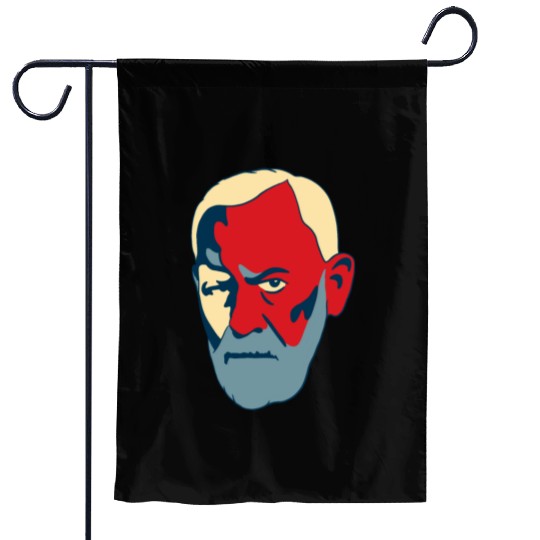 Sigmund Freud Portrait - Red and Blue Garden Flags