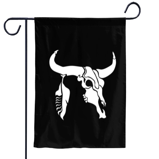 Tribal White Longhorn Bull Skull w White Feather Garden Flags