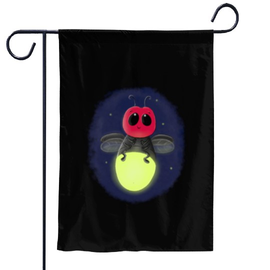 Cute lightning bug firefly cartoon illustration Garden Flags