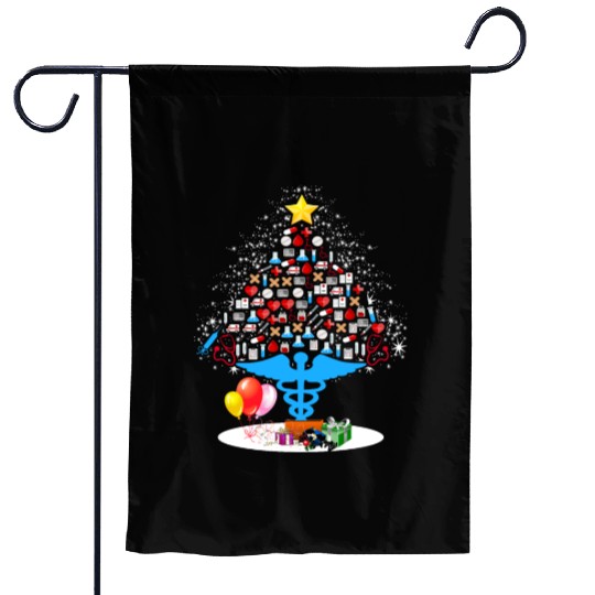 Medical Tools Christmas Tree Funny Nurse Christmas Garden Flags
