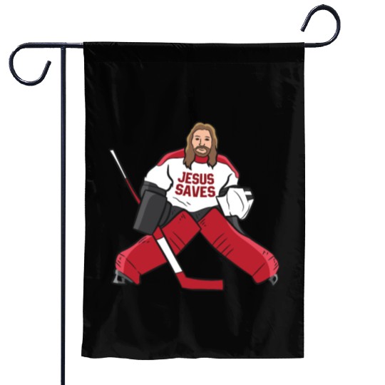 Funny Hockey Jesus Saves Hockey Goalie Garden Flags