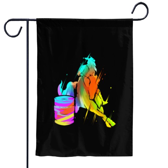 Barrel Racing Horse Riding Rodeo Colorful Cowgirl Garden Flags