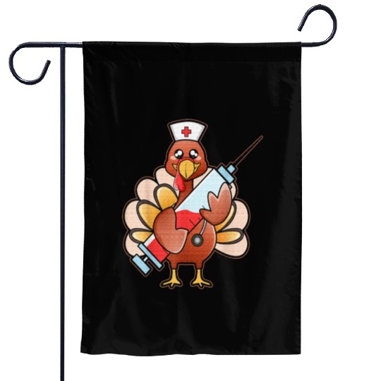 Turkey Nurse With Big Syringe Happy Thanksgiving Garden Flags