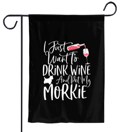 Wine and Morkie Garden Flags Funny Dog Mom or Dog Dad