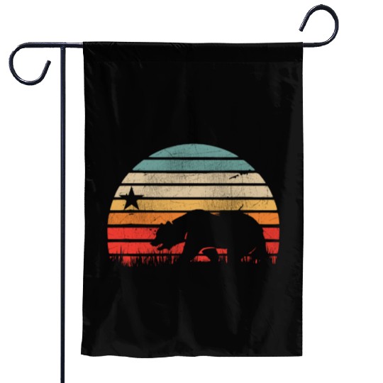 California Bear Retro Vintage Sunset Garden Flags