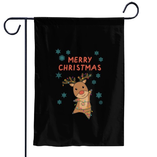 Merry Christmas Rudolph Red Nose Reindeer Snow Garden Flags