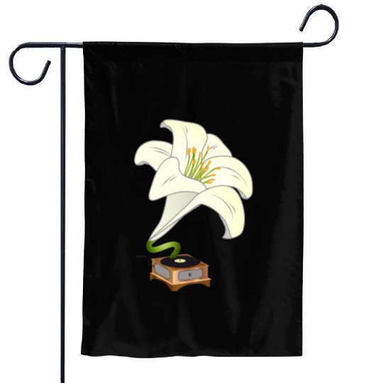 nostalgic lilies flowers blossoms gramophone Garden Flags