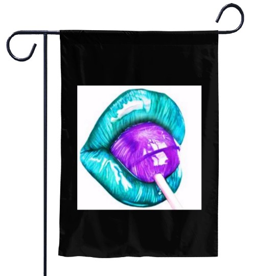 GREEN LIPS AN LOLLIPOP Garden Flags