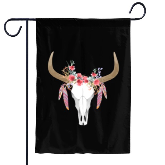 Floral Cow Skull With Feathers Bull Skull Garden Flags