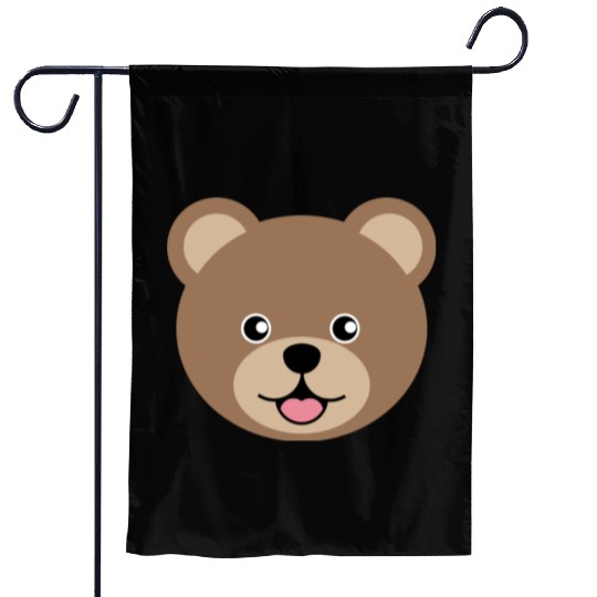 Cute Brown Teddy Bear Face Garden Flags