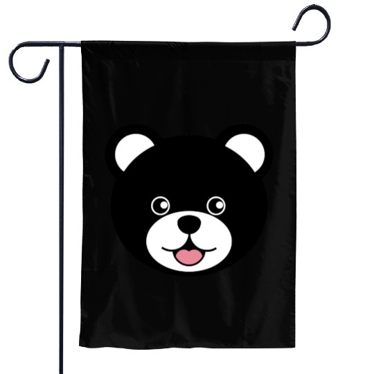 Cute Black Teddy Bear Face Garden Flags