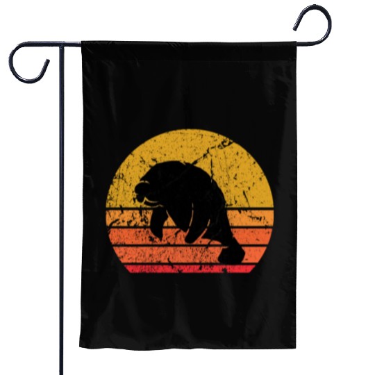 Retro Sun Dugong Manatee Sea Cow Gift Garden Flags
