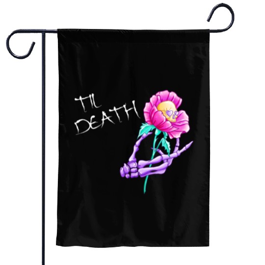 Til Death Valentine Skeleton Hand Skull Flower Garden Flags