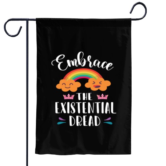 EMBRACE THE EXISTENTIAL DREAD Comics Rainbow Gift Garden Flags
