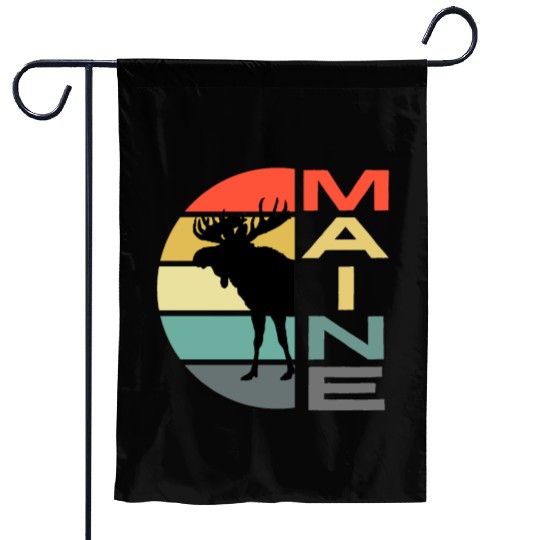 Maine Moose Retro Sunset Acadia Nature Vintage Garden Flags