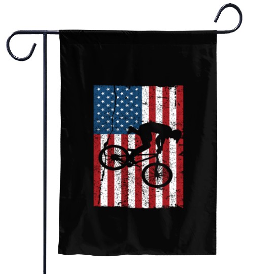 Vintage American Flag Bike Racing Gifts Kids BMX Garden Flags