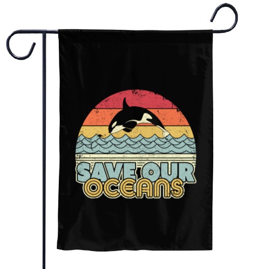 Save Our Oceans Orca Whale Retro Climate Change Garden Flags