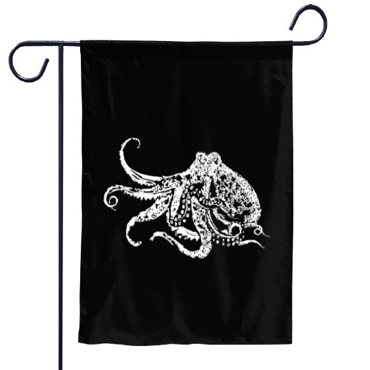 octopus white Garden Flags