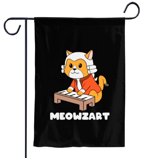 Meowzart Kitty Piano Funny Cat Pun Classical Music Garden Flags