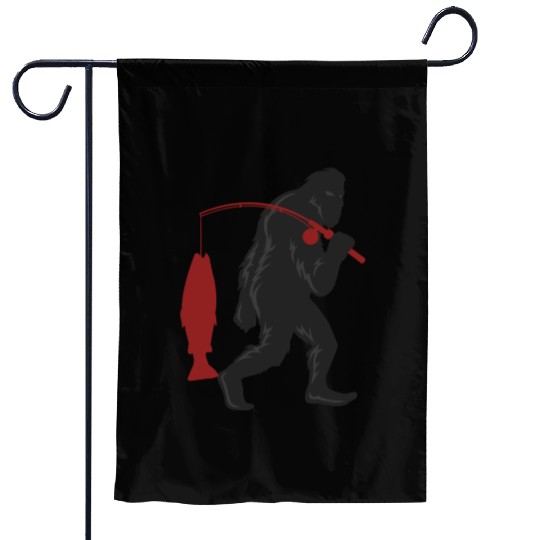 Funny Bigfoot Pole Rod Fishing Fish Sasquatch Gift Garden Flags
