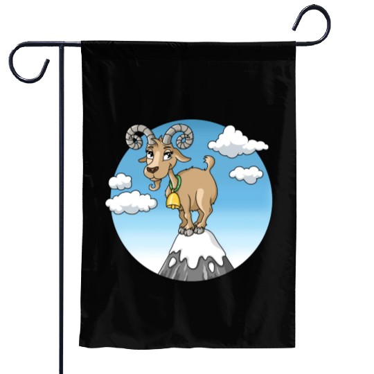 Mountain goat peaks with snow cartoon Garden Flags