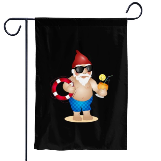 Garden gnome with swimming trunks and lifebuoy Garden Flags
