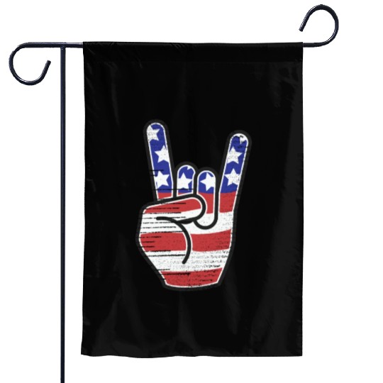 Rock n Roll USA Flag Horns Sign Retro Concert Band Garden Flags
