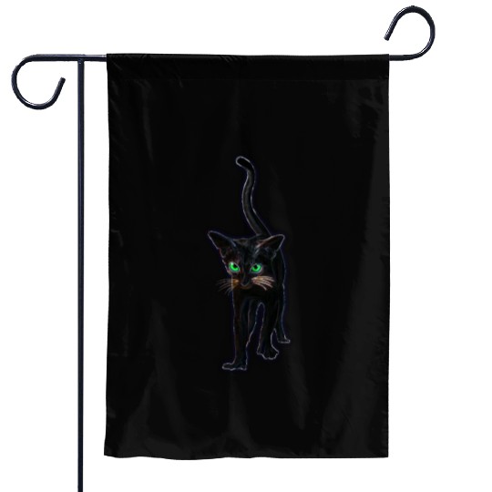 Black cat with green eyes Garden Flags